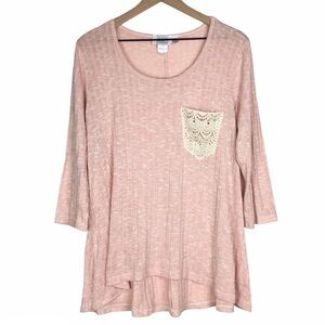 JODY California Top Tunic Ribbed Lace Crochet Coastal Stretchy Long Line Large